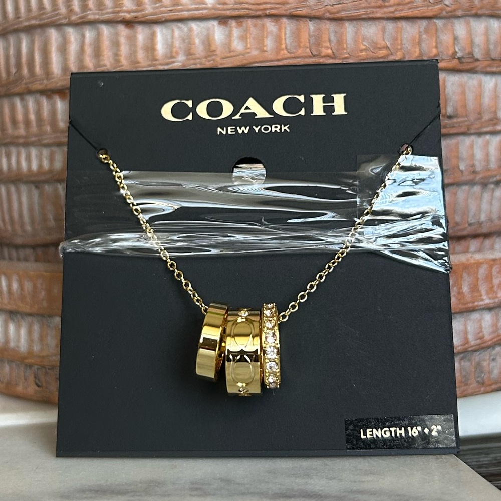 NWT - Coach Gold Tone Pendant Necklace with Crystal Accents - Picture 1 of 4